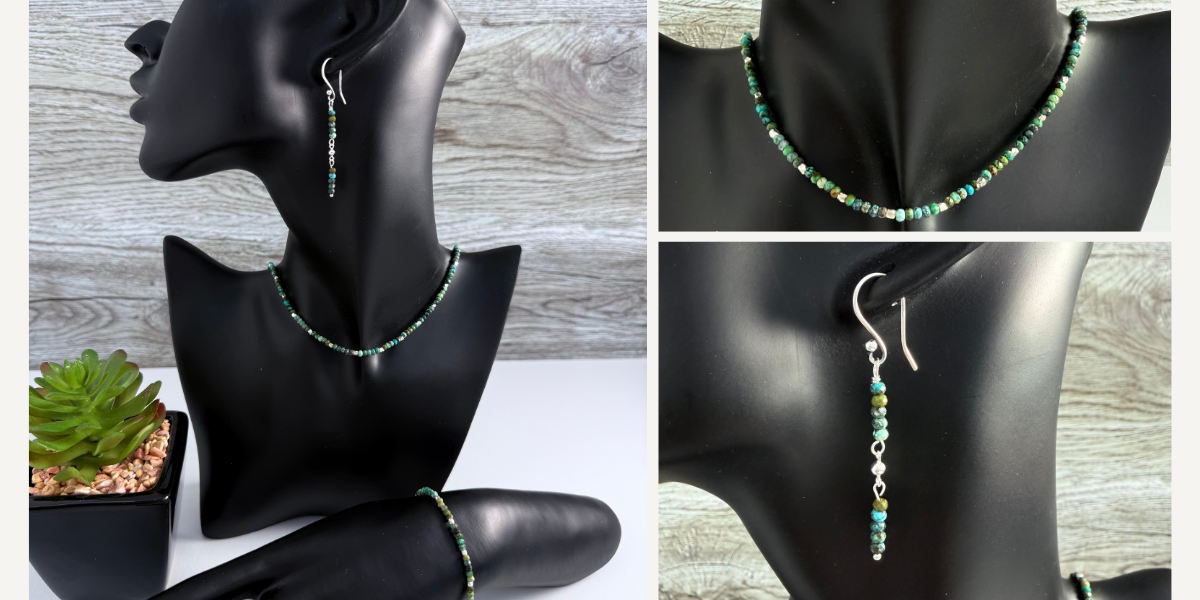 Turquoise Necklace, bracelet & earrings in our Rainy Day handmade jewelry collection